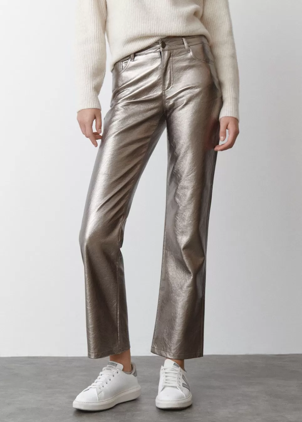 Broek Metallic Leereffect-Brownie Spain Fashion