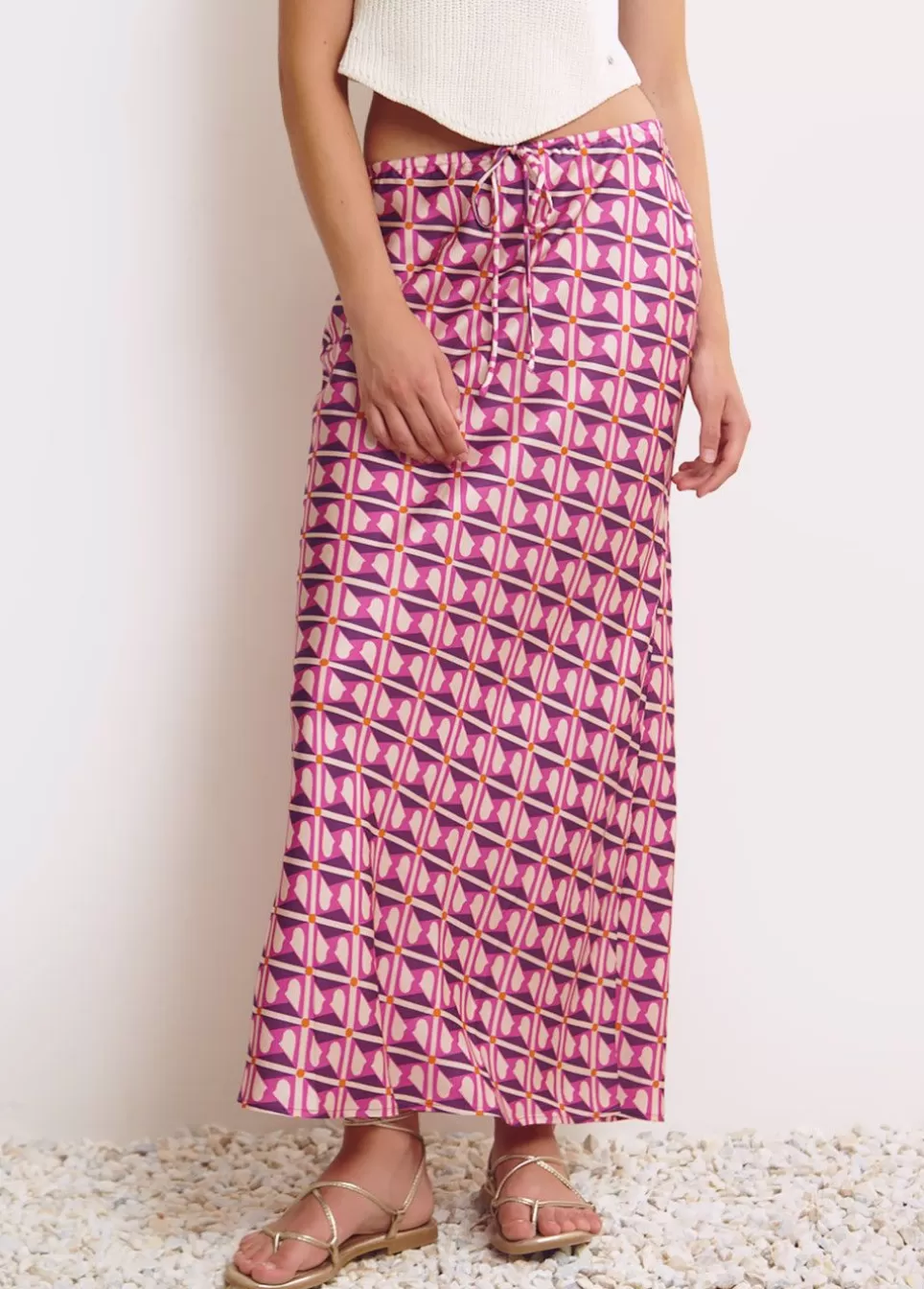 Rok Midi Print Satijn-Brownie Spain Sale