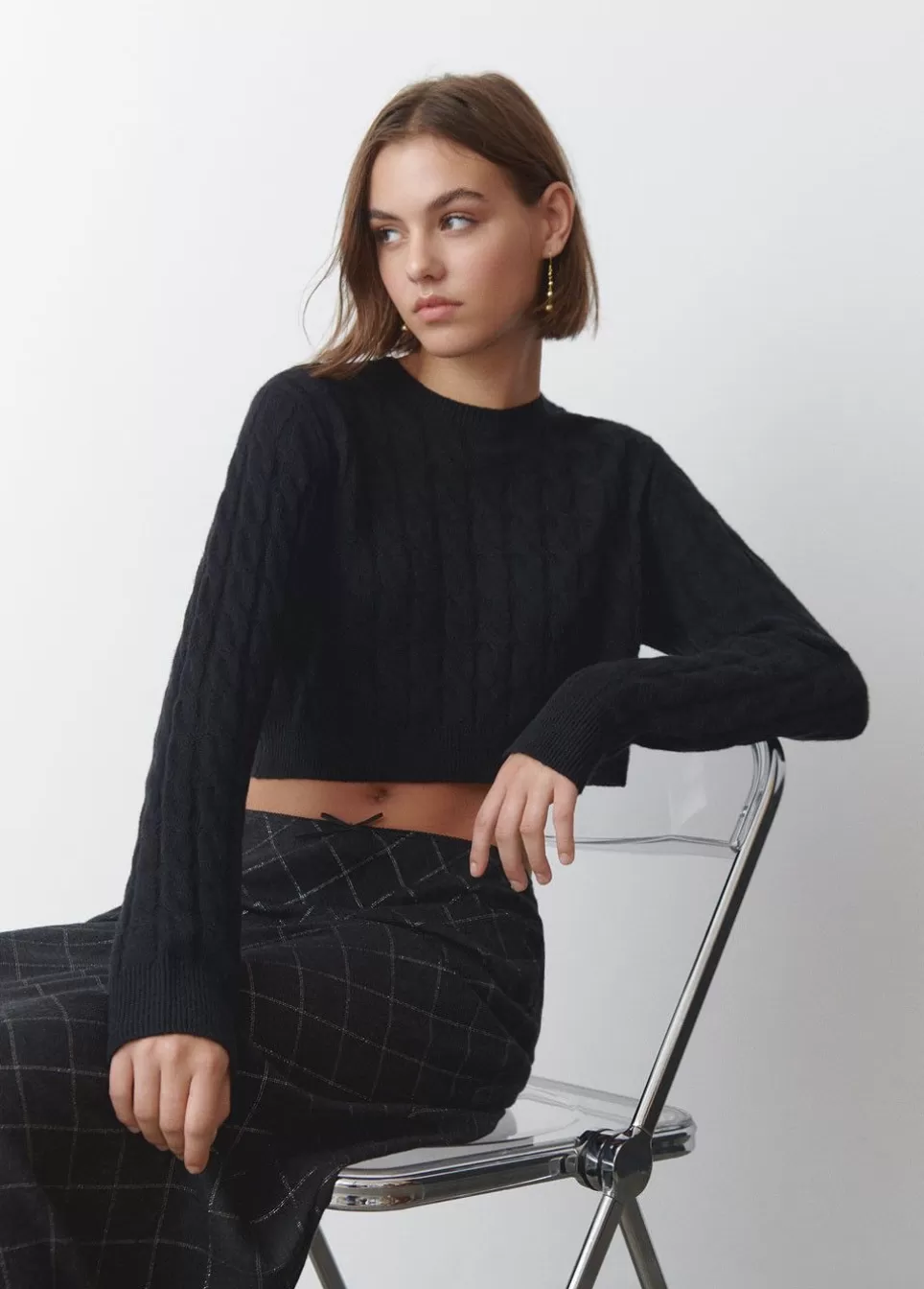 Trui Cropped Gevlochten-Brownie Spain Cheap